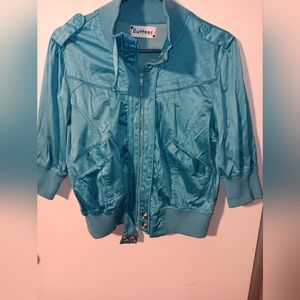 Buttons Aqua Bomber Jacket